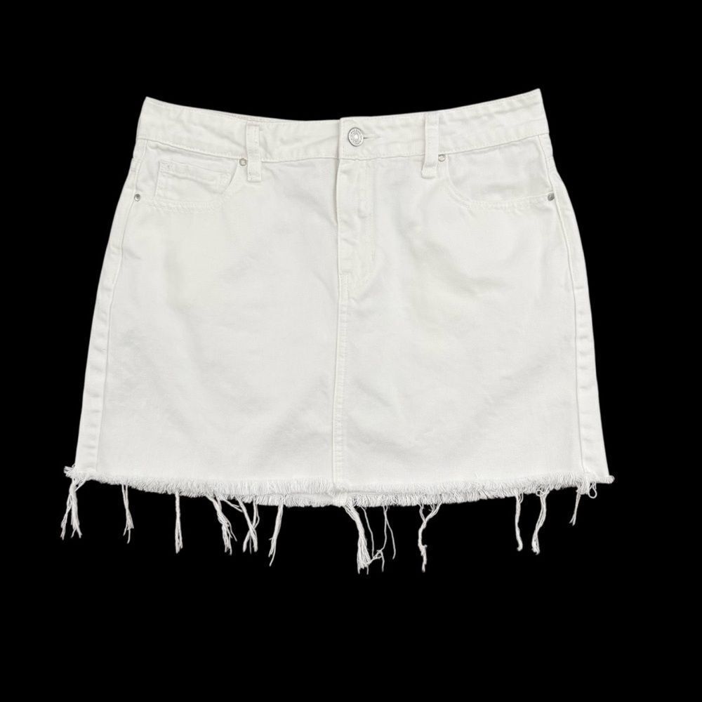 PacSun White Denim Mini Skirt Frayed Raw Hem Festival Coastal Size 28 / 6